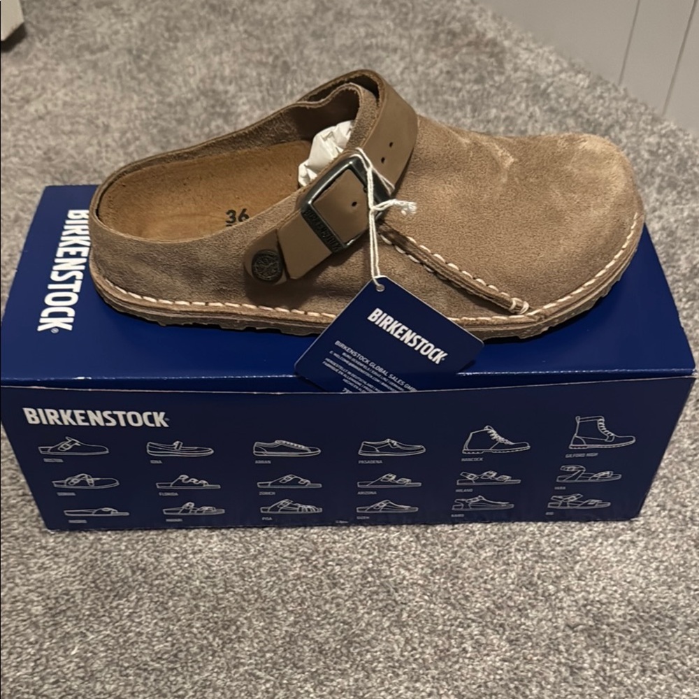 Birkenstock Tan Loafers with Cork Footbed and Shearling Lining